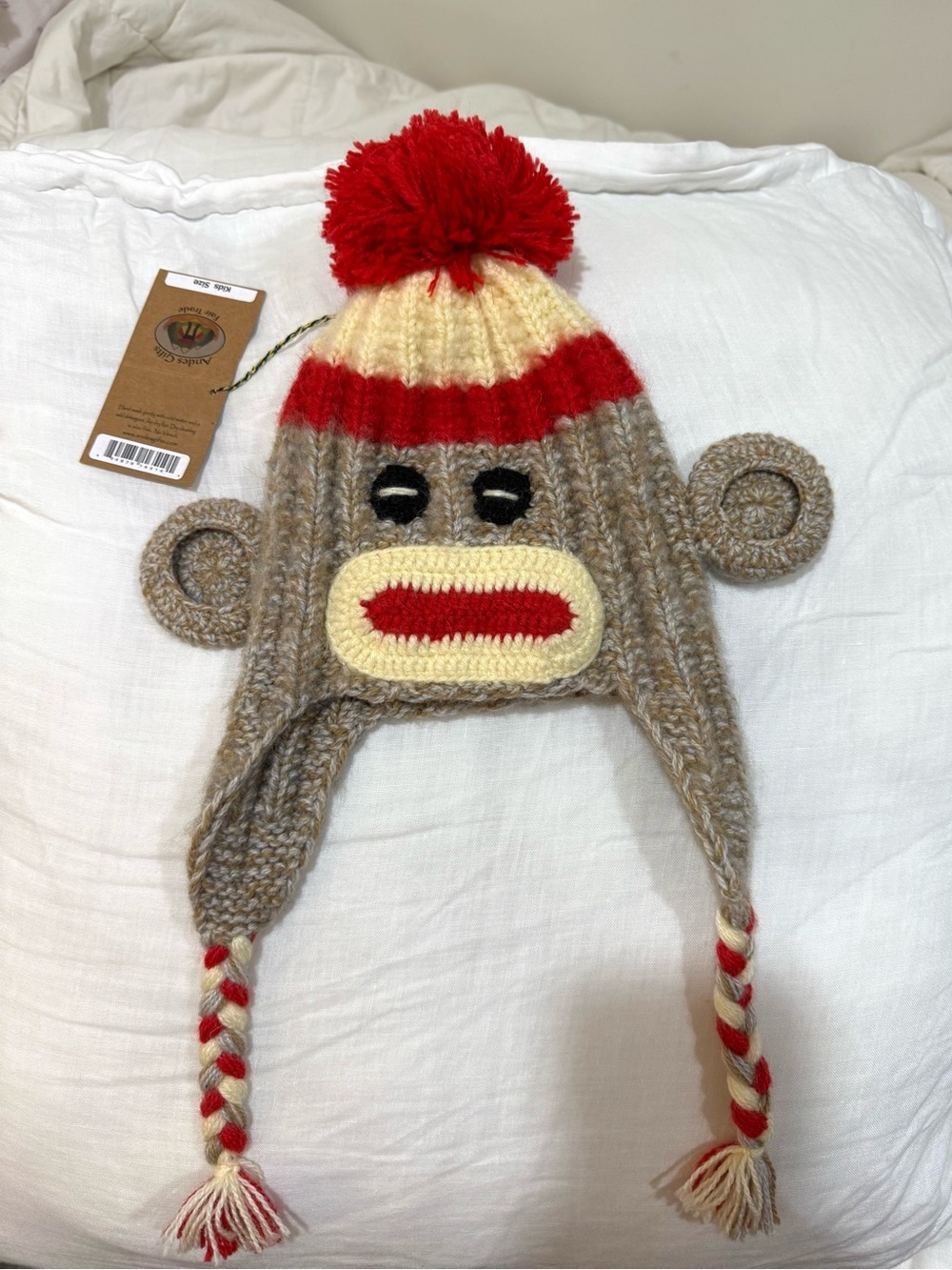 Kids Red & Cream Sock Monkey Earflap Hat - Cozy Knit
